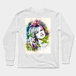 Beautiful Brigitte Bardot Color Portrait Watercolor Fan Art Tribute Long Sleeve T-Shirt